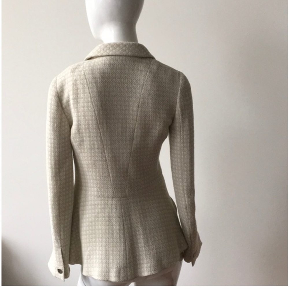 Chanel Vintage Tweed Cream Light Gray Wool Blend Long Sleeve Jacket | Sz 8 EU40 - Picture 2 of 9